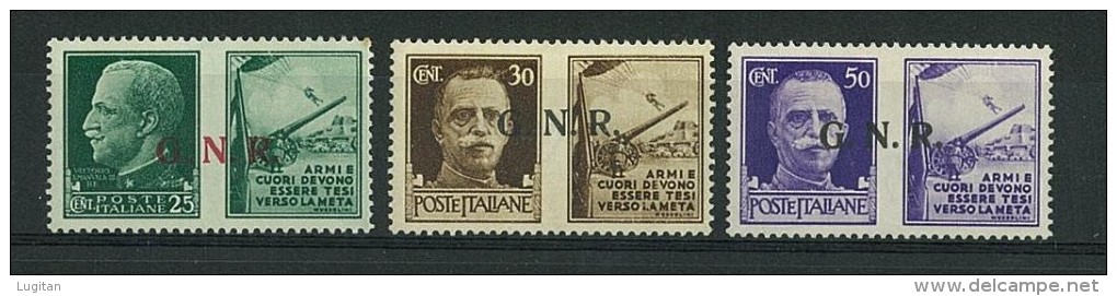 G.N.R. GUARDIA NAZIONALE REPUBBLICANA  - ANNO 1944 - PROPAGANDA DI GUERRA 13/24 ALCUNI CON VARIETA' DI SOPRASTAMPA - War Propaganda