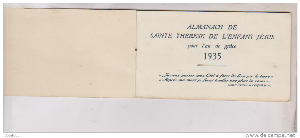 PETIT ALMANACH DE SAINTE THEREZE DE L ENFANT JESUS En 1935!! - Tamaño Pequeño : 1921-40