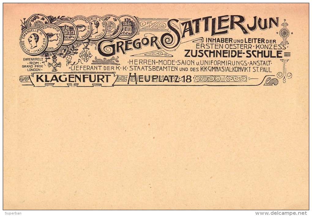 KLAGENFURT : ZUSCHNEIDE-SCHULE / GREGOR SATTLER JUN - HERREN MODE SALON / ETC. ~ 1910 - '15 (q-216) - Klagenfurt