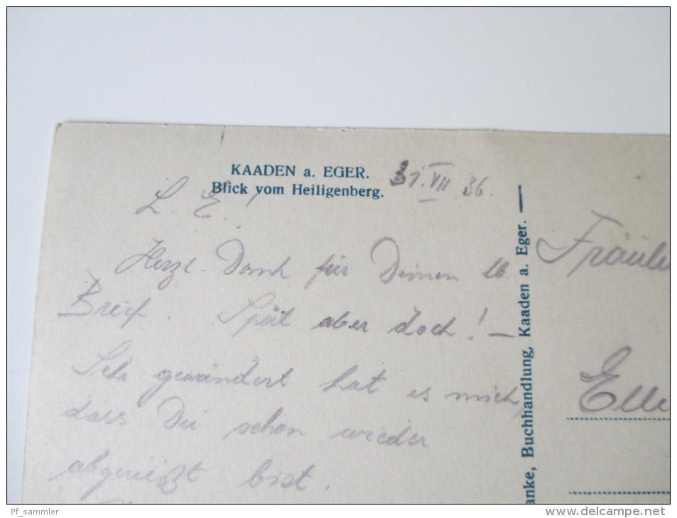 AK / Postkarte 1936 Tschechoslowakei Kaaden A. Eger. Blick Vom Heiligenberg Verlag Emil Hanke, Buchhandlung, Kaaden - Czech Republic