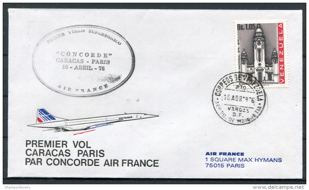 1976 Venezuela Air France Concorde First Flight Cover Caracas - Paris - Concorde