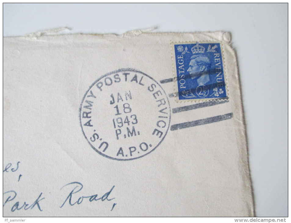 Letter US Army Postal Service 1943 A.P.O. Censored Capt. Paul E. Adolph A.P.O. 647 To Oxford. Envelope: Camp Kilmer - Briefe U. Dokumente