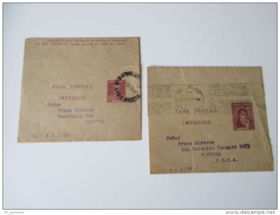 Argentinien 2 Streifbänder 1933 Und 1937 Faja Postal Impresos. Nach Venuzuele Und Florida... - Briefe U. Dokumente