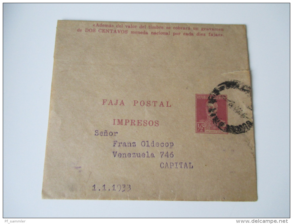 Argentinien 2 Streifbänder 1933 Und 1937 Faja Postal Impresos. Nach Venuzuele Und Florida... - Cartas & Documentos