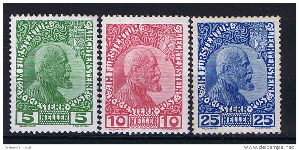 Liechtenstein: 1912 Mi Nr 1 - 3 MH/* - Ongebruikt