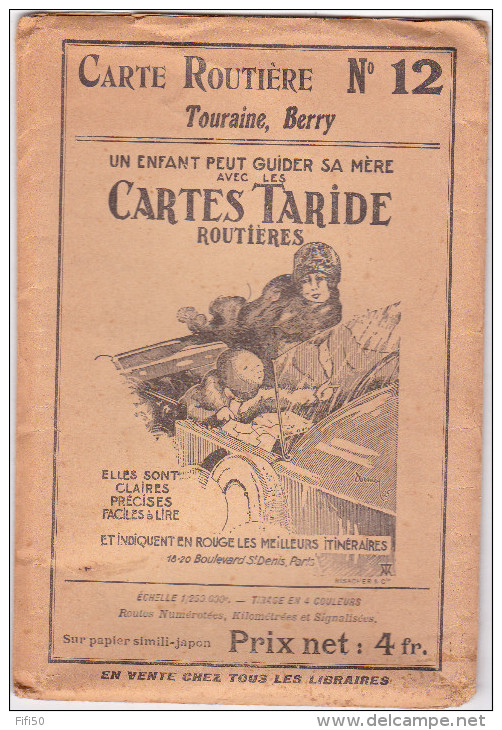 Carte Routière TARIDE N°12 TOURAINE - BERRY Sur Papier Simili Japon - Cartes Routières