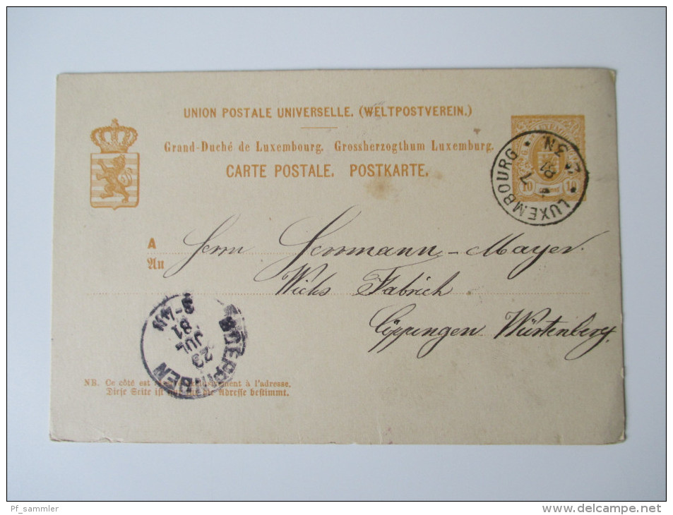 Luxembourg Ganzsache 1881 Nach Göppingen. - Stamped Stationery