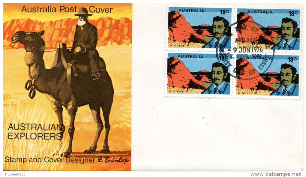 AUSTRALIE. N°588 De 1976 Sur Enveloppe 1er Jour. William Gosse/Dromadaire. - Explorers