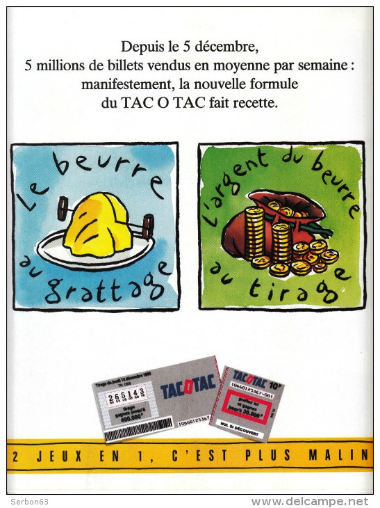 FDJ REVUE TIRAGE CE SOIR LE MAGAZINE DE FRANCE LOTO N° 22 JANVIER 1991 PUBLICITE FRANCAISE DES JEUX TACOTAC GRATTAGES - Billets De Loterie