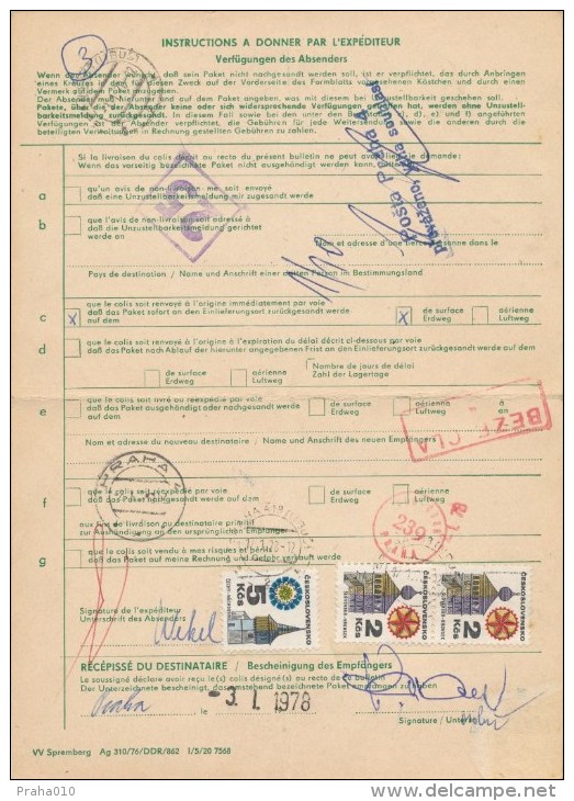 C06051 - DDR (1978) 9407 Lossnitz / - To Czechoslovakia: Decin 2 / Praha 4 / Praha 413 Libus - Timbres-taxe