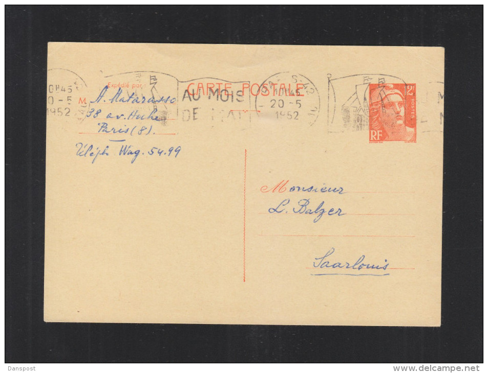 CP Marianne 12 Francs 1952 - Cartoline Postali E Su Commissione Privata TSC (ante 1995)
