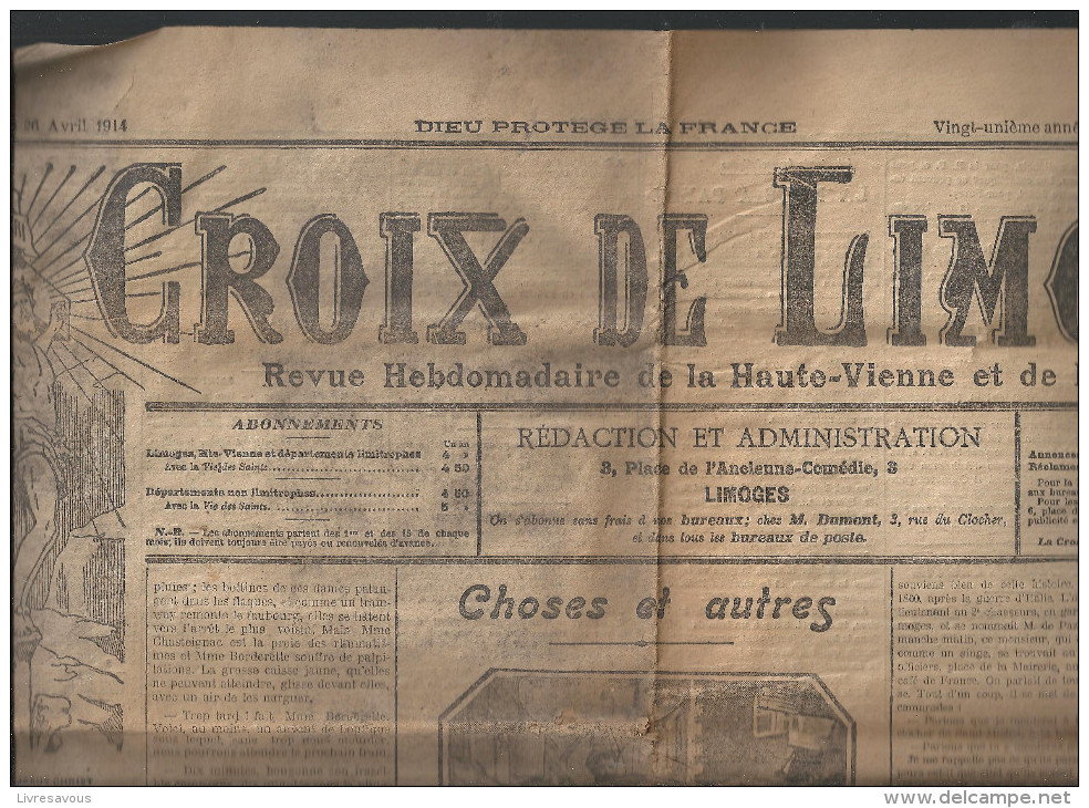 Croix De Limoges Revue Hebdomadaire De La Haute Vienne Et De La Creuse N°1072 Du 26 Avril 1914 - Limousin