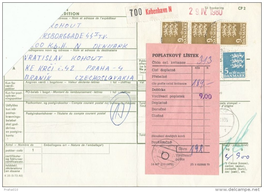 C06115 - Denmark (1980) Kobenhavn N / - To Czechoslovakia: Decin 2, 221 00 Praha 121, Praha 4 - Timbres-taxe