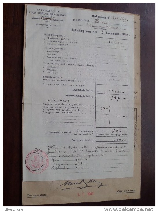 HOEVEN Théodore Nationale Kas Voor Oorlogspensioenen Anno 1940/41 - 2 Stuks Docu ( Zie Foto´s Voor Details) ! - Documents