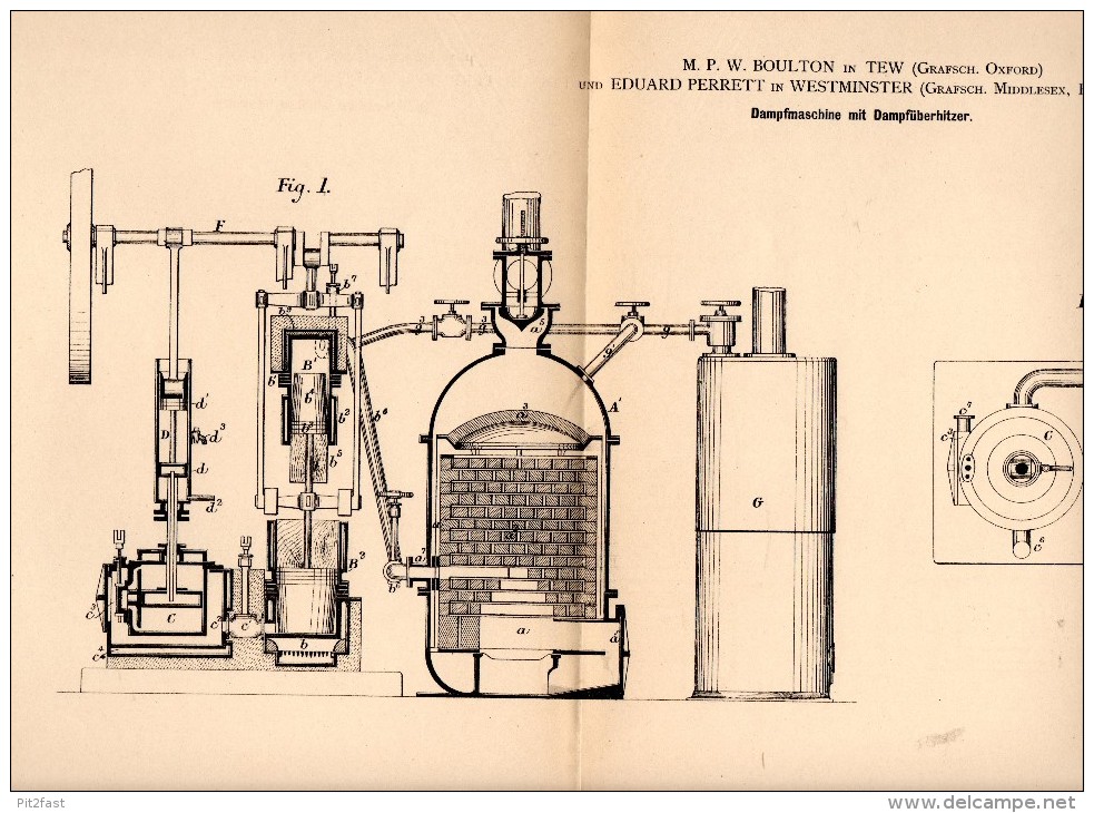 Original Patent - M. Boulton In Tew / Oxford , 1884 , Steam Engine , E. Perrett In Westminster !!! - Tools