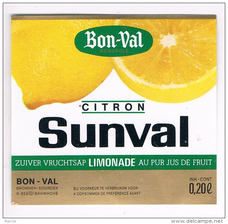 Ongebruikt Etiket Limonade SUNVAL Citron Bronnen Bon-Val, Bavikhove 20cl - Autres & Non Classés