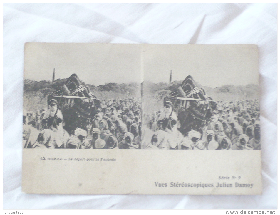 Biskra Le Départ De La Fantasia Serie N°9 Vue Stéréoscopique Julien Damoy - Stereoscope Cards