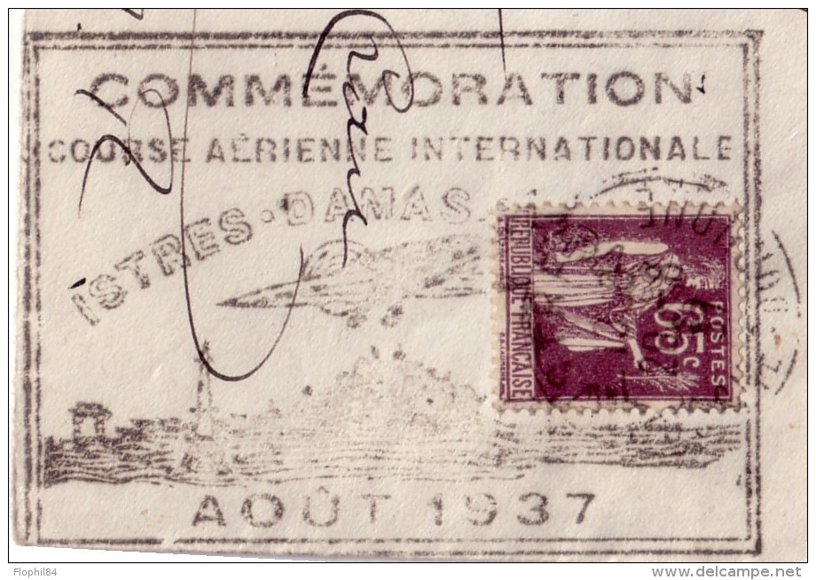 BOUCHES DU RHONE - ISTRES LE 20-8-1937 - 65c TYPE PAIX - GARND CACHET CMMEMORATION COURSE AERIENNE INTERNATIONALE ISTRES - 1960-.... Lettres & Documents