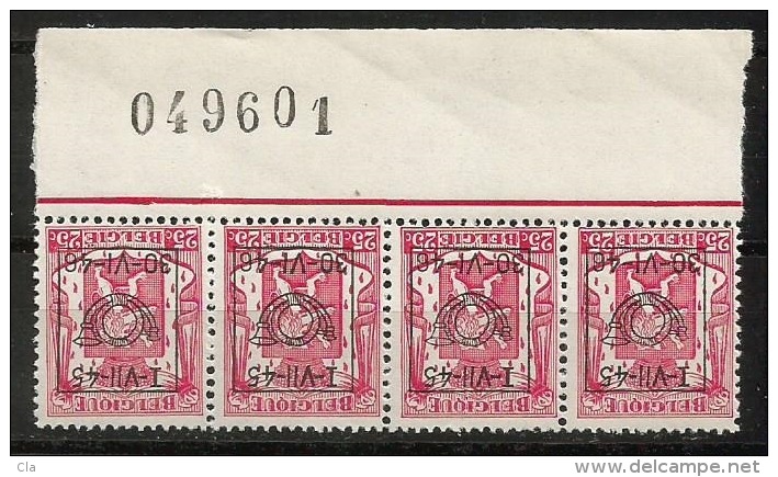 PRE 543  **  Bande  4  Bdf  049601 - Typos 1936-51 (Petit Sceau)