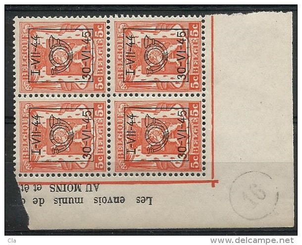 PRE 521 Bloc 4  **  Cdf  Insc. Marginales + Cachet Facteur - Typo Precancels 1936-51 (Small Seal Of The State)