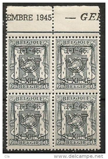 PRE 537  Bloc 4  **  Bdf    Embre 1945  GE - Typo Precancels 1936-51 (Small Seal Of The State)