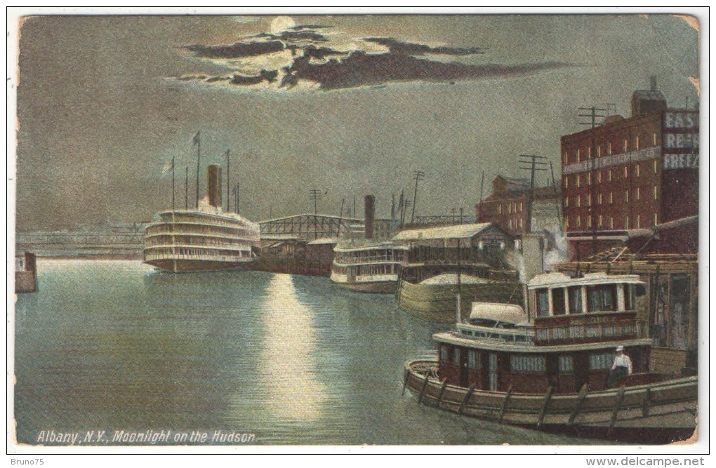 ALBANY, N.Y., Moonlight On The Hudson - 1908 - Albany