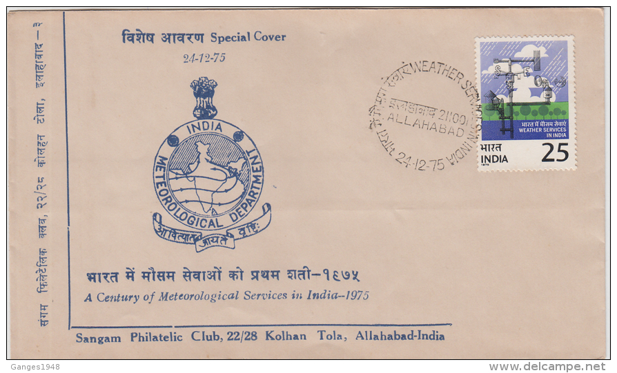 India  1975  Century Of Meteorological Services  Allahabad  Special Cover # # 83190  Inde Indien - Climate & Meteorology