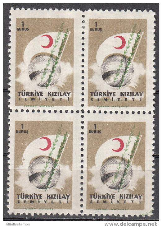 Turkey  Scott No.  RA208      Unused Hinged     Year  1957  Double Ompression Of Green Staff --block Of Four - Ungebraucht