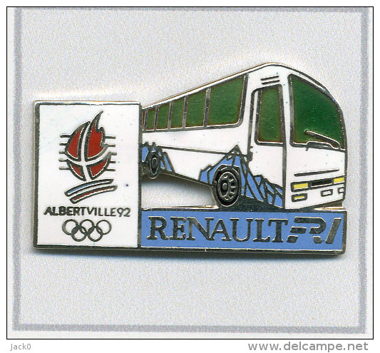 Pin´s  Automobile  Bus  Blanc  Renault  FR 1 Sans  Vive  Le  Sport  Sur  Le  Flanc, J.O  ALBERTVILLE  92 - Renault