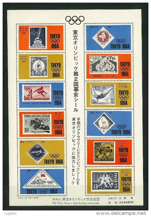 GIAPPONE - JAPAN -1964 Olympic Games - Tokyo, - 5 VALORI  MINISHEET + FOGLIETTO  OLIMPIADI OLTRE 4 OMAGGI VEDI  FOTO