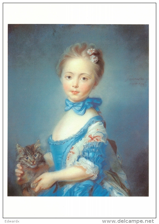 Perronneau, Jean-Baptiste  A Girl With A Kitten National Gallery London Art Postcard - Peintures & Tableaux