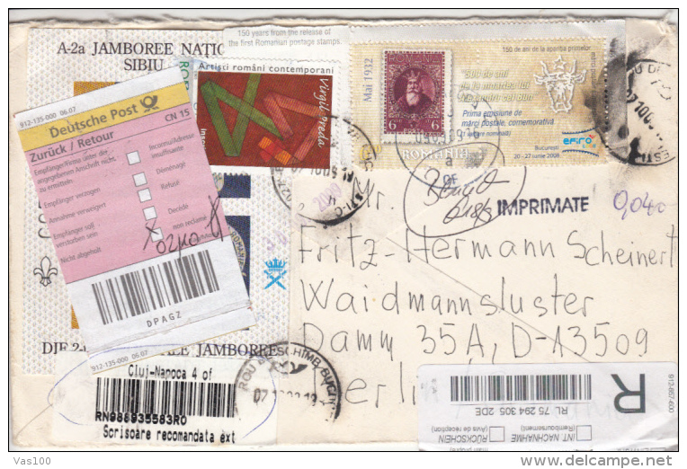 STAMPS ON REGISTERED COVER, NICE FRANKING, SCOUTS, SCUTISME, 2009, ROMANIA - Briefe U. Dokumente