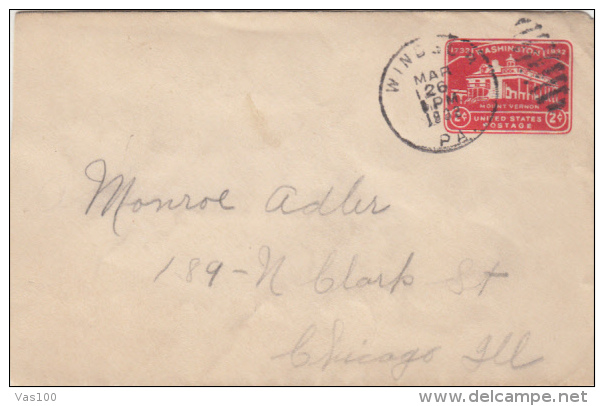 MOUNT VERNON PRESIDENTS HOUSE, EMBOISED COVER STATIONERY, ENTIER POSTAL, 1932, USA - 1921-40