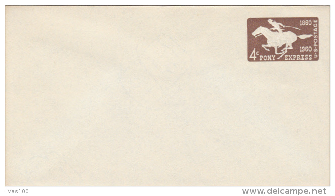 PONY EXPRESS, EMBOISED COVER STATIONERY, ENTIER POSTAL, 1960,USA - 1941-60