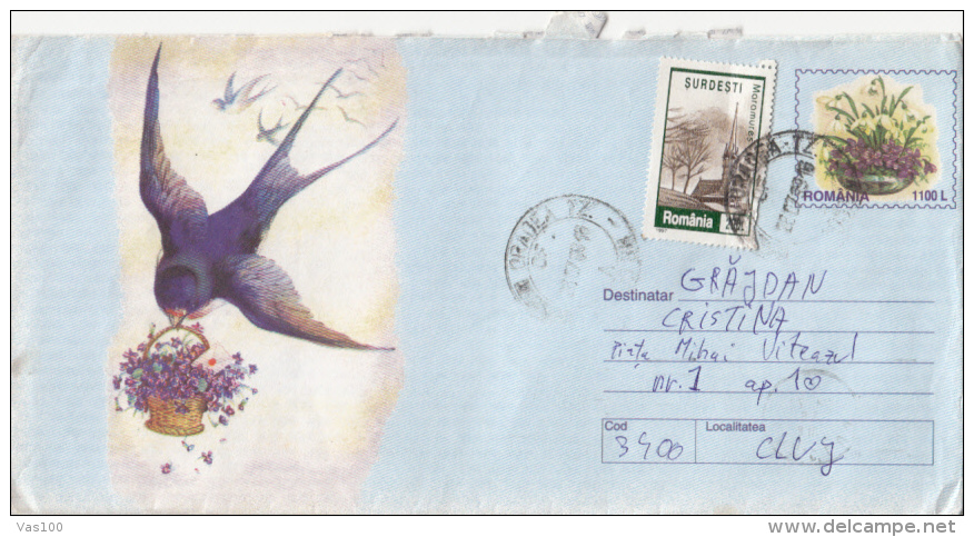 BIRD, SWALLOW, COVER STATIONERY, ENTIER POSTAL, 1999, ROMANIA - Zwaluwen