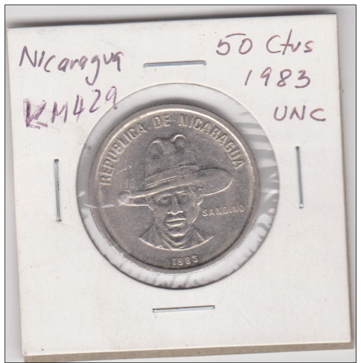 NICARAGUA KM429  50 CENTAVOS 1983 UNC RARE SMALL MINTAGE COIN SANDINO - Nicaragua