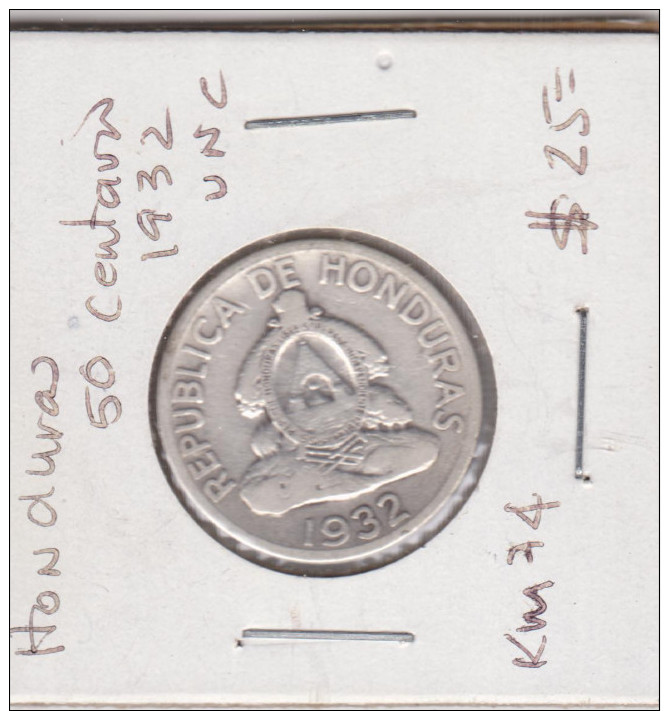 HONDURAS KM74  50 CENTAVOS 1932 SILVER COIN LEMPIRA ERA - Honduras