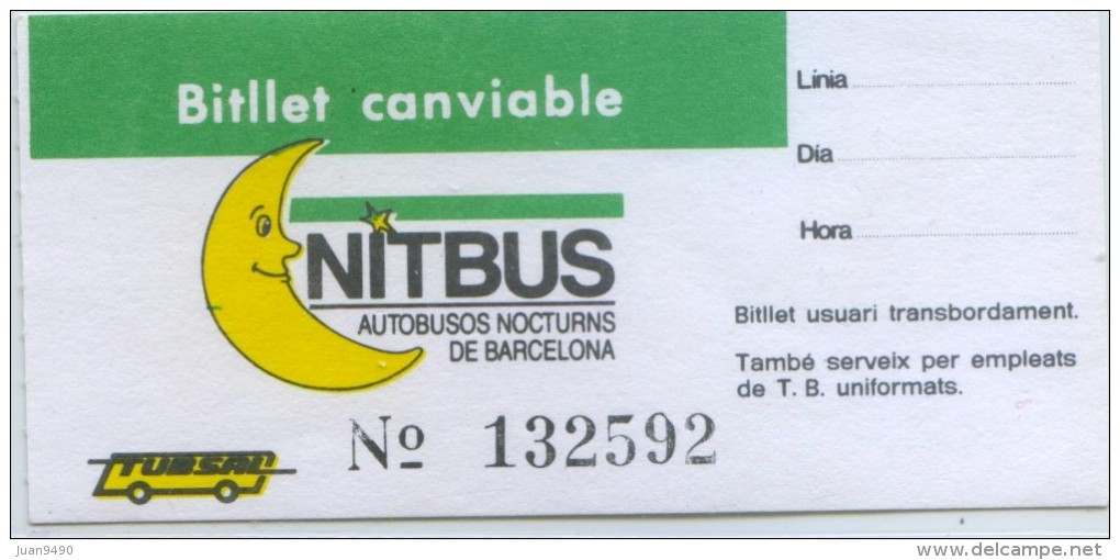 BILLETE NOCTURNO DE LOS AUTOBUSES TUBSAL  BARCELONA  // NITBUS// (1) - Europa