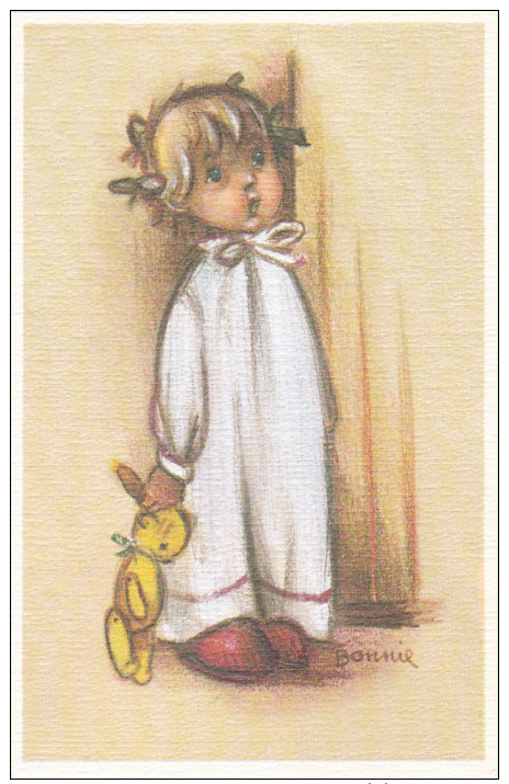 AS: Bonnie, Little Girl On Her Nightgown Holding A Teddy Bear 30-50´s - Other & Unclassified