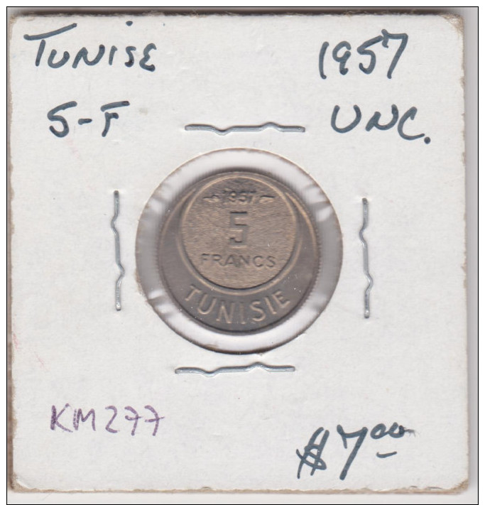 TUNEZ KM277 5 FRANCS 1957 UNC COLONIAL FRANCE COIN HIGH GRADE - Marshall