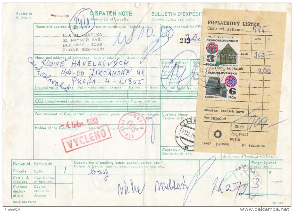 C06193 - Australia (1980) Dee Why, NSW. / - To Czechoslovakia: Cheb 2, Praha 120, Praha 121, Praha 413 (Libus) - Timbres-taxe