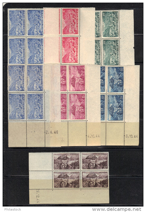 ANDORRE N° Entre 100 & 118 **  Tous En Blocs De 4 Coins Datés - Unused Stamps