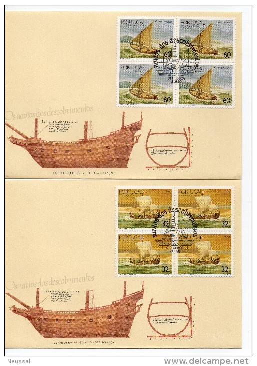 Serie De Barcos De Portugal En Bloque De 4. 1990 - Lettres & Documents