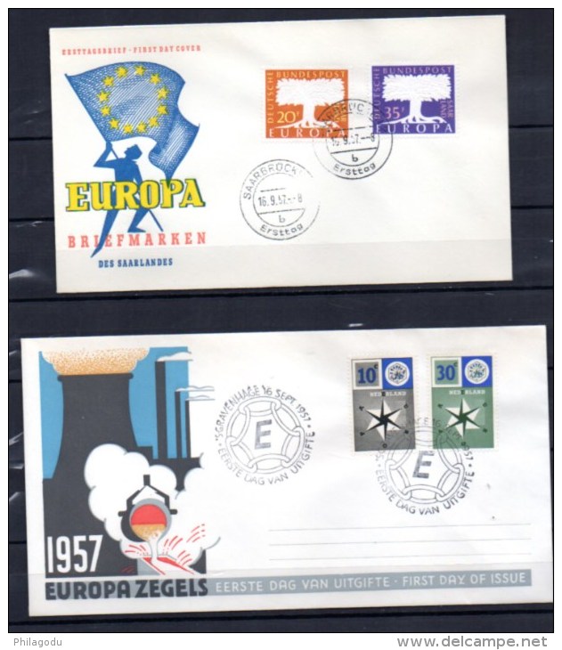 6 FDC, Europa 1957, RFA, Belgique, France, Italie, Sarre, Pays-Bas - 1957