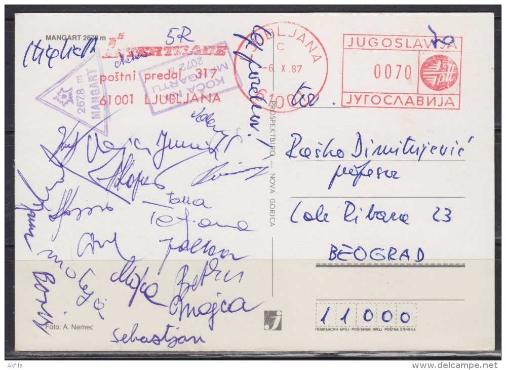 4772. Yugoslavia, Slovenia, 1987, Mangart, Mountaineers Postmarks, Postcard - Yougoslavie