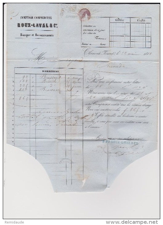 1854 - PUY DE DOME - 25c REPUBLIQUE YVERT N° 10 Sur LETTRE De CLERMONT-FERRAND - - 1852 Luigi-Napoleone