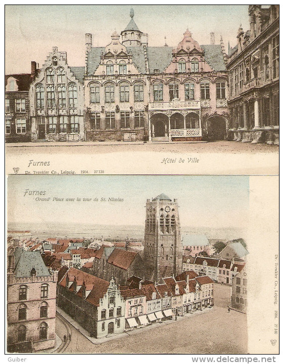 Furnes Grand Place Avec La Tour Saint Nicolas,hotel De Ville  Dr. Trenkler Co.leipzig 27140 & 27138 - Veurne
