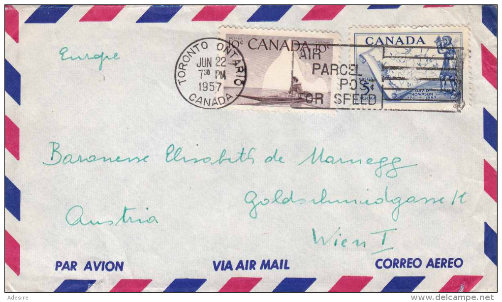 CANADA 1957 - 2 Sondermarken Auf LP-Brief Canada > Wien - Luftpost