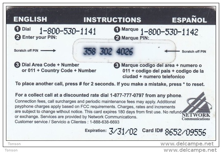 United States, Network Communications, $10 Patriot Plus / Flag & Eagle, 2 Scans.   Expiry : 3/31/02 - Andere & Zonder Classificatie