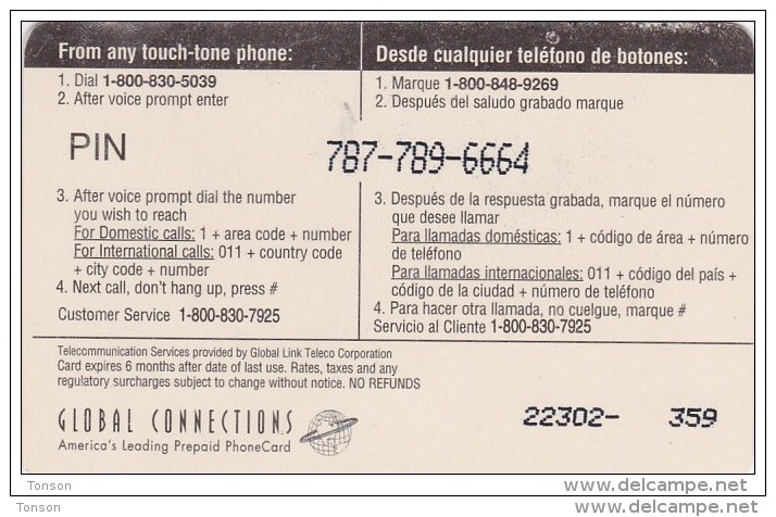 United States, $10 Global Connections Phonecard, 2 Scans. - Otros & Sin Clasificación